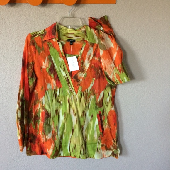 Talbots vibrant tunic blouse coverup v-neck - Picture 2 of 8